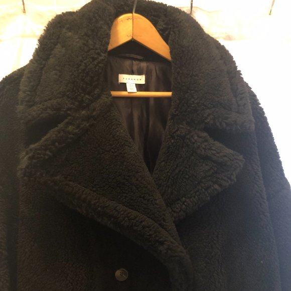 NWOT TOPSHOP LONG FAUX FUR SHERPA COAT -BLACK - Picture 2 of 6